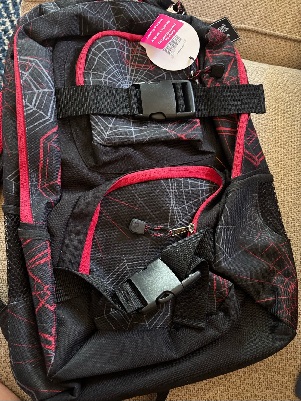 NWT Y2K Gothic Black Red Spiderweb Book Bag